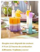 Promotions Bougies avec dégradé de couleurs - Produit Maison - Ava - Valide de 29/01/2024 à 31/07/2024 chez Ava