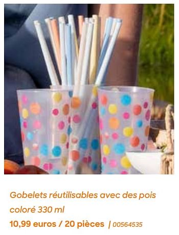 Promotions Gobelets réutilisables avec des pois coloré - Produit Maison - Ava - Valide de 29/01/2024 à 31/07/2024 chez Ava