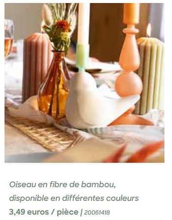 Promotions Oiseau en fibre de bambou - Produit Maison - Ava - Valide de 29/01/2024 à 31/07/2024 chez Ava