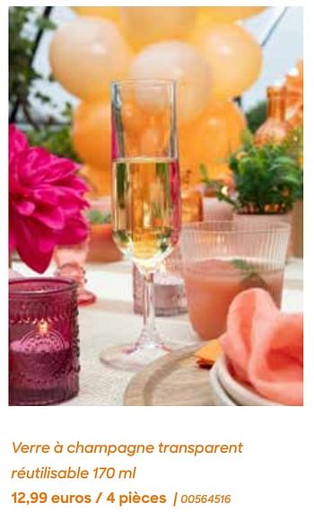 Promotions Verre à champagne transparent réutilisable - Produit Maison - Ava - Valide de 29/01/2024 à 31/07/2024 chez Ava
