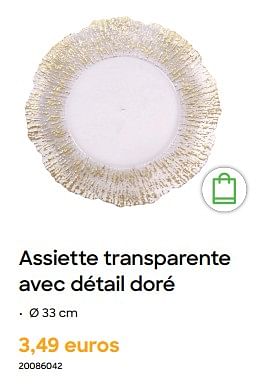 Promoties Assiette transparente avec détail doré - Huismerk - Ava - Geldig van 29/01/2024 tot 31/07/2024 bij Ava