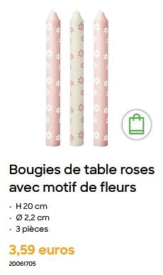 Promoties Bougies de table roses avec motif de fleurs - Huismerk - Ava - Geldig van 29/01/2024 tot 31/07/2024 bij Ava