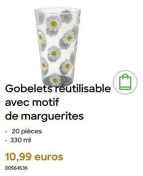Promotions Gobelets réutilisable avec motif de marguerites - Produit Maison - Ava - Valide de 29/01/2024 à 31/07/2024 chez Ava