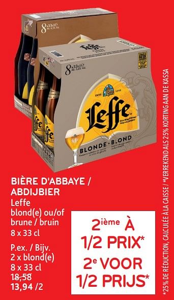 Promotions Bière d`abbaye 2ième à 1-2 prix - Leffe - Valide de 31/01/2024 à 13/02/2024 chez Alvo