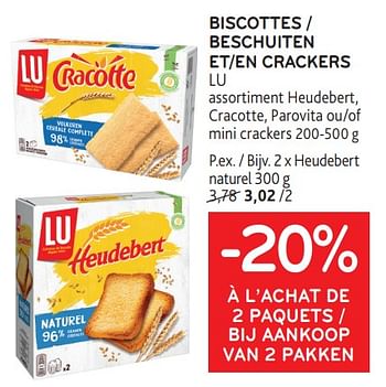 Promotions Biscottes lu -20% à l’achat de 2 paquets - Lu - Valide de 31/01/2024 à 13/02/2024 chez Alvo