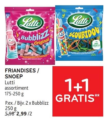 Promotions Friandises lutti 1+1 gratis - Lutti - Valide de 31/01/2024 à 13/02/2024 chez Alvo