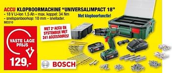 Promotions Bosch accu klopboormachine universalimpact 18 - Bosch - Valide de 31/01/2024 à 11/02/2024 chez Hubo