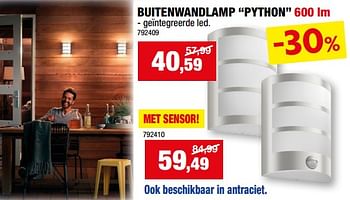 Promoties Buitenwandlamp python - Philips - Geldig van 31/01/2024 tot 11/02/2024 bij Hubo