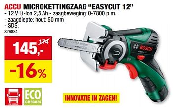 Promotions Bosch accu microkettingzaag easycut 12 - Bosch - Valide de 31/01/2024 à 11/02/2024 chez Hubo