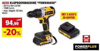 Promotions Powerplus accu klopboormachine powx00450 - Powerplus - Valide de 31/01/2024 à 11/02/2024 chez Hubo