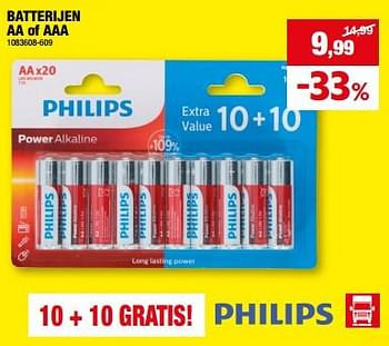 Promoties Batterijen aa of aaa - Philips - Geldig van 31/01/2024 tot 11/02/2024 bij Hubo