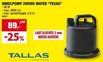 Promoties Tallas dweilpomp zuiver water texas - Tallas - Geldig van 31/01/2024 tot 11/02/2024 bij Hubo