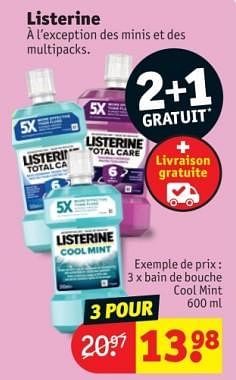 Promotions Bain de bouche cool mint - Listerine - Valide de 29/01/2024 à 11/02/2024 chez Kruidvat