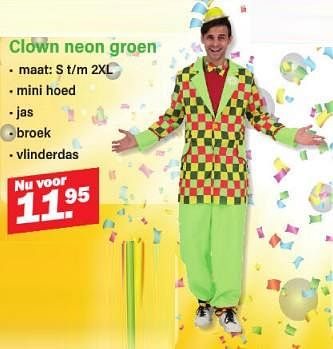 Promoties Clown neon groen - Huismerk - Van Cranenbroek - Geldig van 29/01/2024 tot 17/02/2024 bij Van Cranenbroek