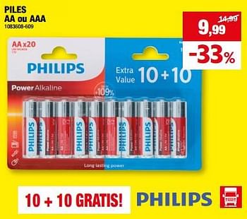 Promotions Piles aa ou aaa - Philips - Valide de 31/01/2024 à 11/02/2024 chez Hubo