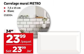 Promotions Carrelage mural metro - Produit maison - Mr. Bricolage - Valide de 30/01/2024 à 11/02/2024 chez Mr. Bricolage