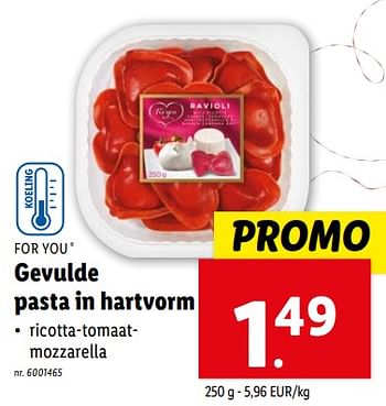 Promoties Gevulde pasta in hartvorm - For You - Geldig van 07/02/2024 tot 13/02/2024 bij Lidl