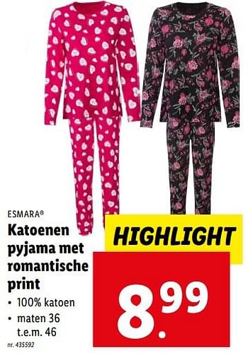 Promoties Katoenen pyjama met romantische print - Esmara - Geldig van 07/02/2024 tot 13/02/2024 bij Lidl
