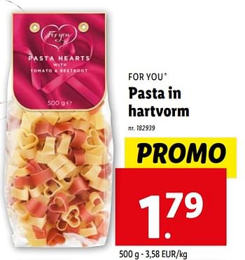 Promoties Pasta in hartvorm - For You - Geldig van 07/02/2024 tot 13/02/2024 bij Lidl