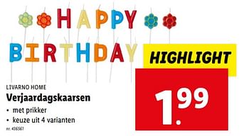 Promoties Verjaardagskaarsen - Livarno - Geldig van 07/02/2024 tot 13/02/2024 bij Lidl