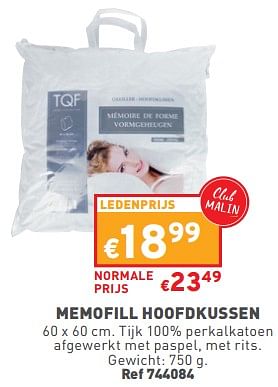 Promoties Memofill hoofdkussen - TQF - Geldig van 31/01/2024 tot 05/02/2024 bij Trafic