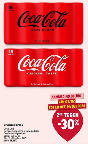 Promoties Bruisende drank coca-cola regular - Coca Cola - Geldig van 01/02/2024 tot 07/02/2024 bij Delhaize