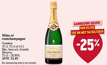 Promoties Vranken brut wit grande réserve - Champagne - Geldig van 01/02/2024 tot 07/02/2024 bij Delhaize