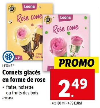 Promotions Cornets glacés en forme de rose - Leone - Valide de 07/02/2024 à 13/02/2024 chez Lidl