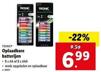 Promoties Oplaadbare batterijen - Tronic - Geldig van 07/02/2024 tot 13/02/2024 bij Lidl
