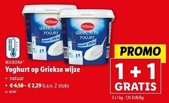 Promoties Yoghurt op griekse wijze - Milbona - Geldig van 07/02/2024 tot 13/02/2024 bij Lidl