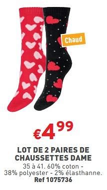 Promoties Lot de 2 paires de chaussettes dame - Huismerk - Trafic  - Geldig van 31/01/2024 tot 05/02/2024 bij Trafic