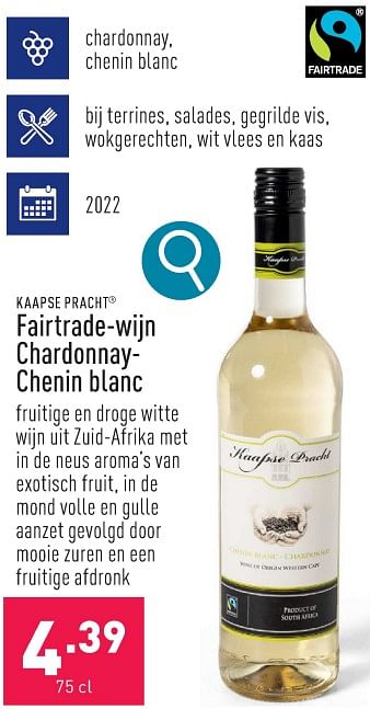 Promoties Fairtrade-wijn chardonnay-chenin blanc - Witte wijnen - Geldig van 05/02/2024 tot 10/02/2024 bij Aldi
