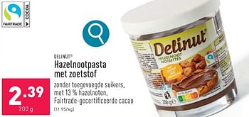 Promoties Hazelnootpasta met zoetstof - Delinut - Geldig van 05/02/2024 tot 10/02/2024 bij Aldi