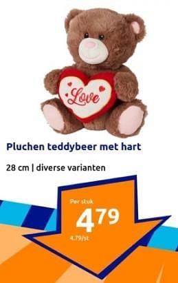 Promoties Pluchen teddybeer met hart - Huismerk - Action - Geldig van 31/01/2024 tot 06/02/2024 bij Action