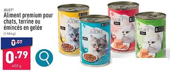 Promotions Aliment premium pour chats terrine ou émincés en gelée - JULIET - Valide de 05/02/2024 à 10/02/2024 chez Aldi