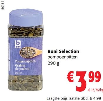 Promotions Boni selection pompoenpitten - Boni - Valide de 31/01/2024 à 13/02/2024 chez Colruyt