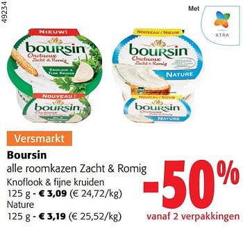 Promoties Boursin alle roomkazen zacht + romig - Boursin - Geldig van 31/01/2024 tot 13/02/2024 bij Colruyt