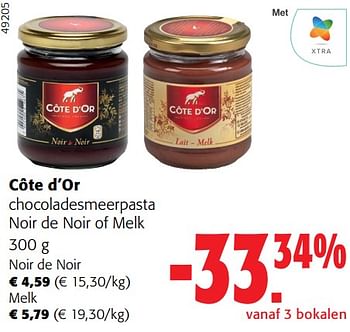 Promoties Côte d’or chocoladesmeerpasta noir de noir of melk - Cote D'Or - Geldig van 31/01/2024 tot 13/02/2024 bij Colruyt