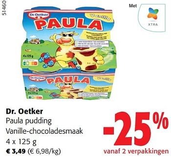 Promoties Dr. oetker paula pudding vanille-chocoladesmaak - Dr. Oetker - Geldig van 31/01/2024 tot 13/02/2024 bij Colruyt