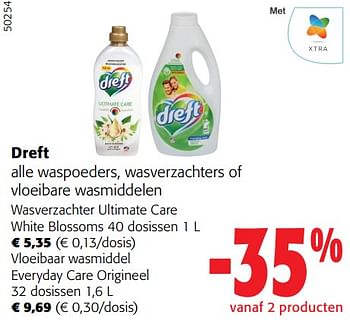 Promoties Dreft alle waspoeders, wasverzachters of vloeibare wasmiddelen - Dreft - Geldig van 31/01/2024 tot 13/02/2024 bij Colruyt