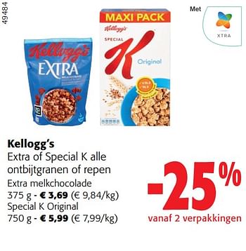 Promoties Kellogg’s extra of special k alle ontbijtgranen of repen - Kellogg's - Geldig van 31/01/2024 tot 13/02/2024 bij Colruyt