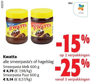 Promoties Kwatta alle smeerpasta’s of hagelslag - Kwatta - Geldig van 31/01/2024 tot 13/02/2024 bij Colruyt