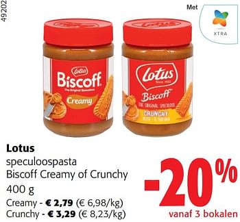 Promoties Lotus speculoospasta biscoff creamy of crunchy - Lotus Bakeries - Geldig van 31/01/2024 tot 13/02/2024 bij Colruyt