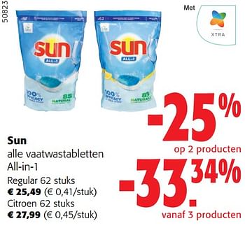 Promoties Sun alle vaatwastabletten all-in-1 - Sun - Geldig van 31/01/2024 tot 13/02/2024 bij Colruyt