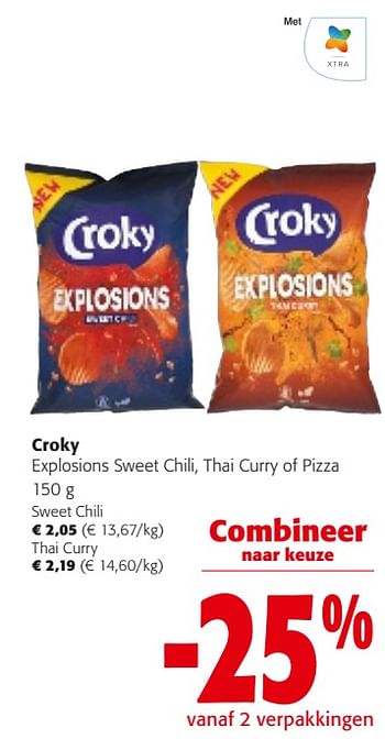 Promotions Croky explosions sweet chili, thai curry of pizza - Croky - Valide de 31/01/2024 à 13/02/2024 chez Colruyt