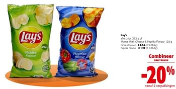 Promoties Lay`s alle chips of mama mia`s cheese + paprika flavour - Lay's - Geldig van 31/01/2024 tot 13/02/2024 bij Colruyt