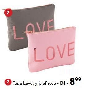Promoties Tasje love grijs of roze - Huismerk - DI - Geldig van 31/01/2024 tot 13/02/2024 bij DI