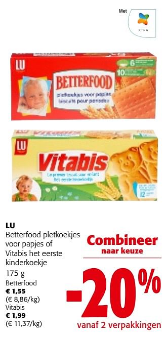 Promoties Lu betterfood pletkoekjes voor papjes of vitabis het eerste kinderkoekje - Lu - Geldig van 31/01/2024 tot 13/02/2024 bij Colruyt