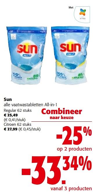 Promoties Sun alle vaatwastabletten all-in-1 - Sun - Geldig van 31/01/2024 tot 13/02/2024 bij Colruyt