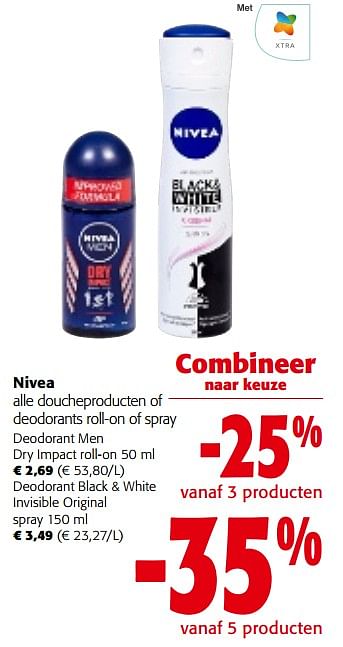 Promoties Nivea alle doucheproducten of deodorants roll-on of spray - Nivea - Geldig van 31/01/2024 tot 13/02/2024 bij Colruyt